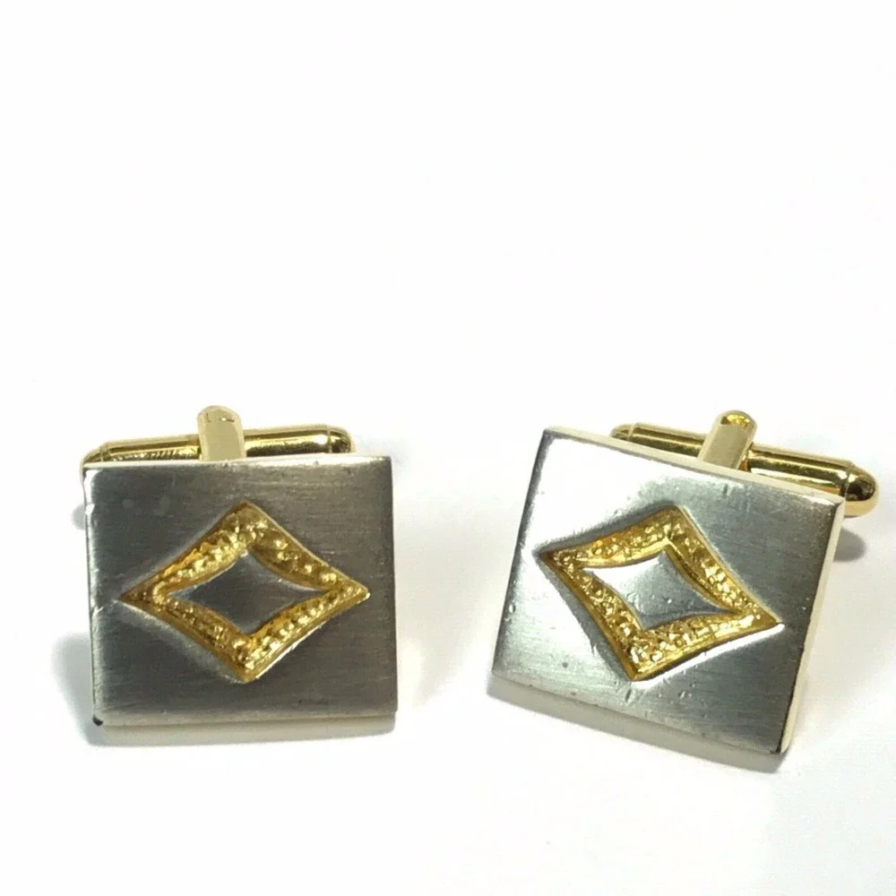 Vintage Gold Tone Matte Chrome Silver Two Tone Cufflinks Men's Cuff Links Rare